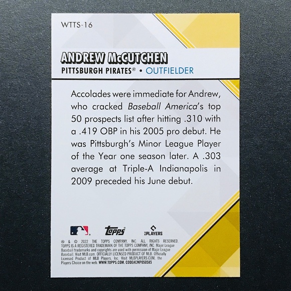 Andrew McCutchen - 2022 Topps Welcome to the Show #WTTS-16 - Picture 2 of 2